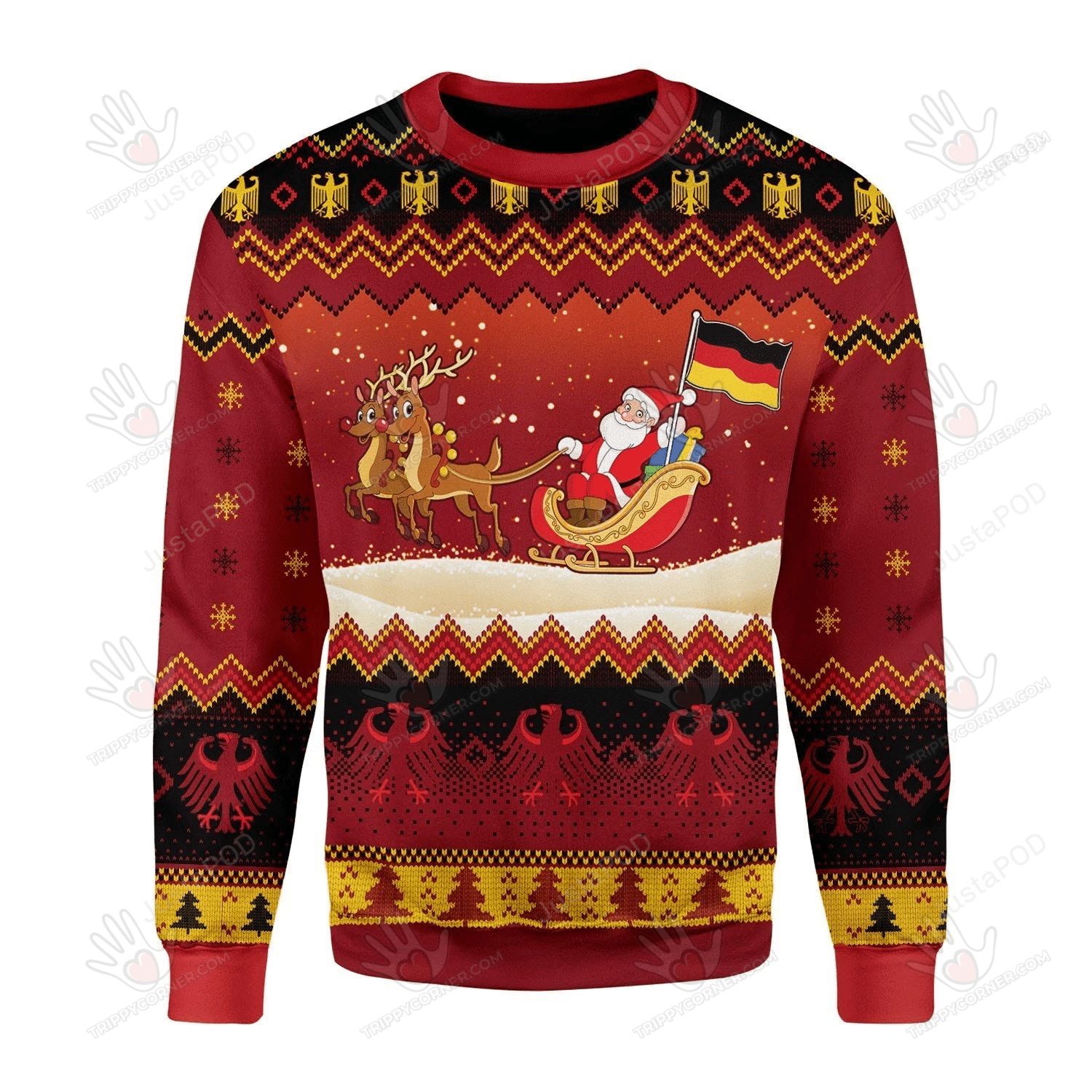German Flag Through The Snow Ugly Christmas Sweater, All Over Ugly Sweater Christmas Gift   1074