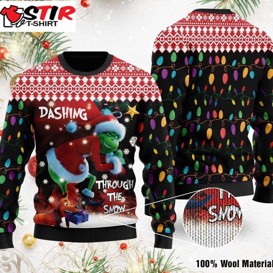 Grinch Ugly Sweater Dashing Through The Snow Grinch Christmas Ugly Sweater   1016