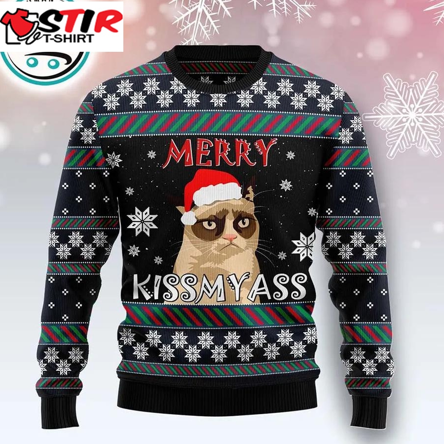 Grumpy Cat Kissmyass Ugly Christmas Sweater, Xmas Gifts For Men Women