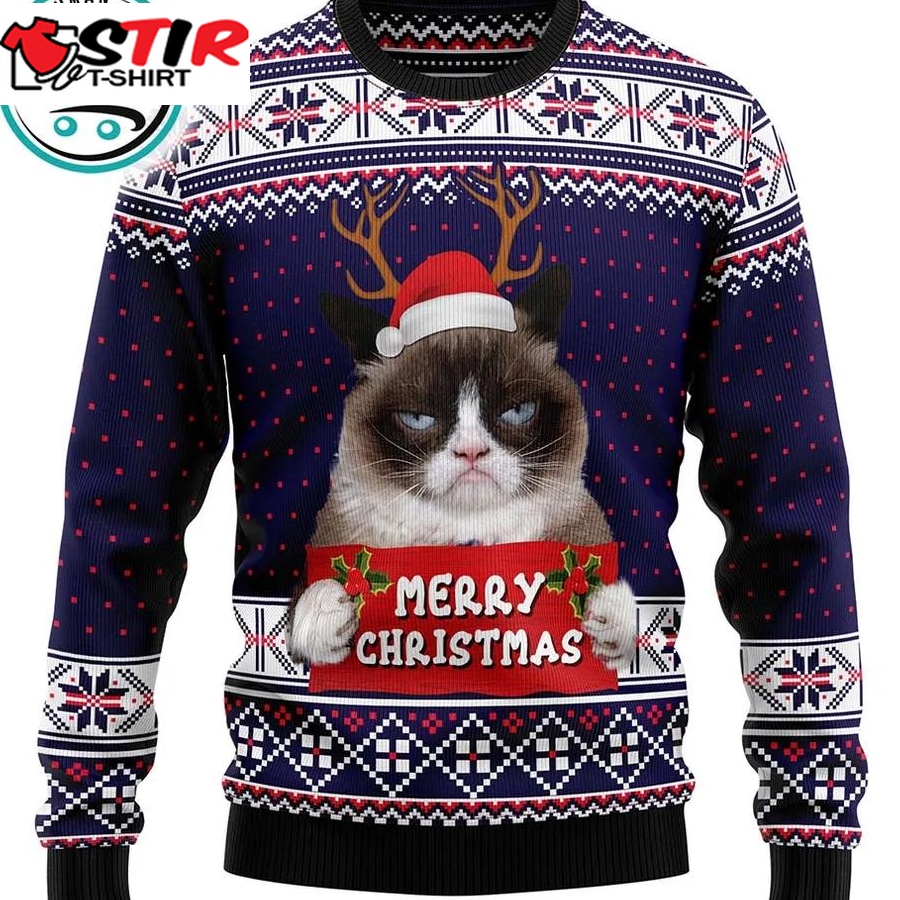 Grumpy Cat Merry Christmas Xmas Santa Hat Ugly Christmas Sweater, Xmas Gifts For Men Women