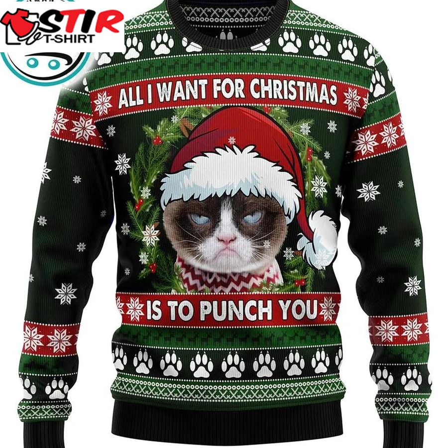 Grumpy Cat Punch You Ugly Christmas Sweater, Xmas Gifts For Men Women