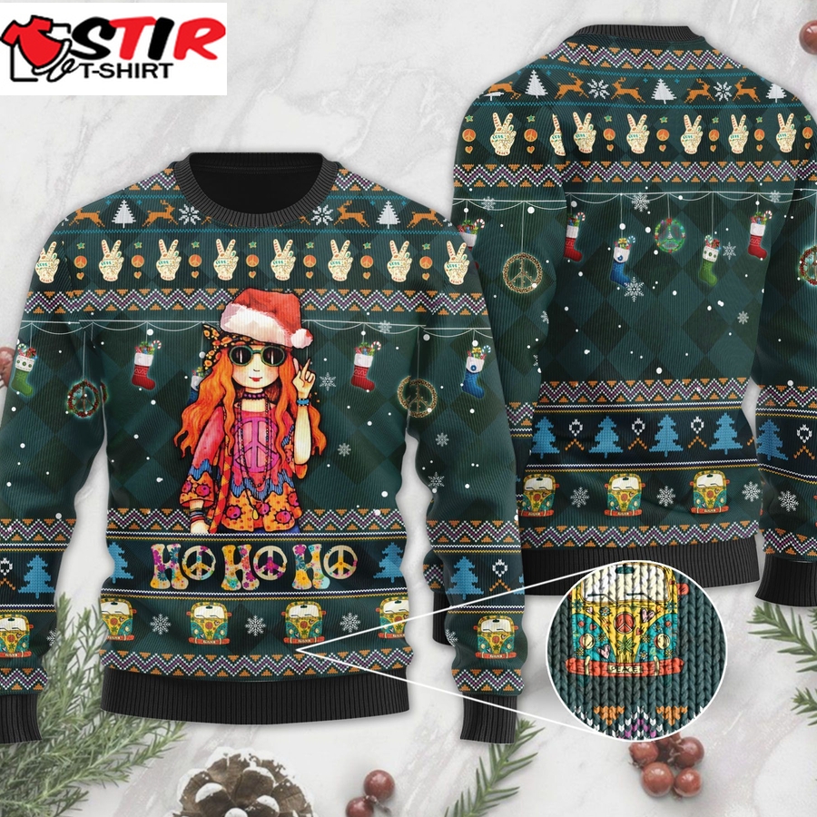 Ho Ho Ho Ugly Sweater For Hippie Lovers  On National Ugly Sweater Day And Christmas Time   248