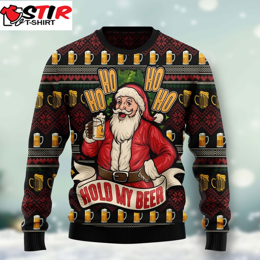 Ho Ho Hold My Beer Ht071201 Ugly Christmas Sweater Unisex Womens & Mens, Couples Matching, Friends, Funny Family Ugly Christmas Holiday Sweater Gifts (Plus Size Available)