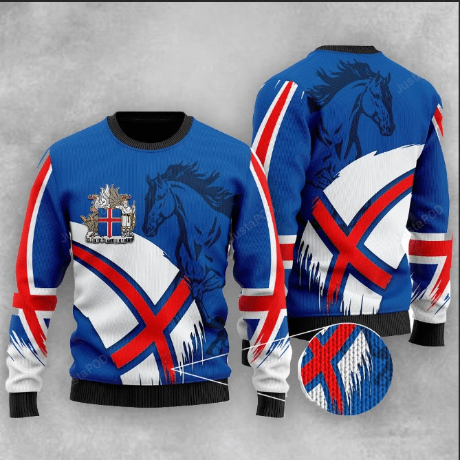 Horse Iceland Flag Ugly Christmas Sweater All Over Print Sweatshirt