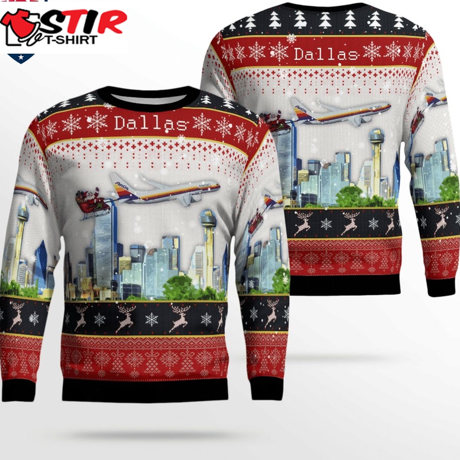 Hot American Airlines Aircal Heritage With Santa Over Dallas 3D Christmas Sweater