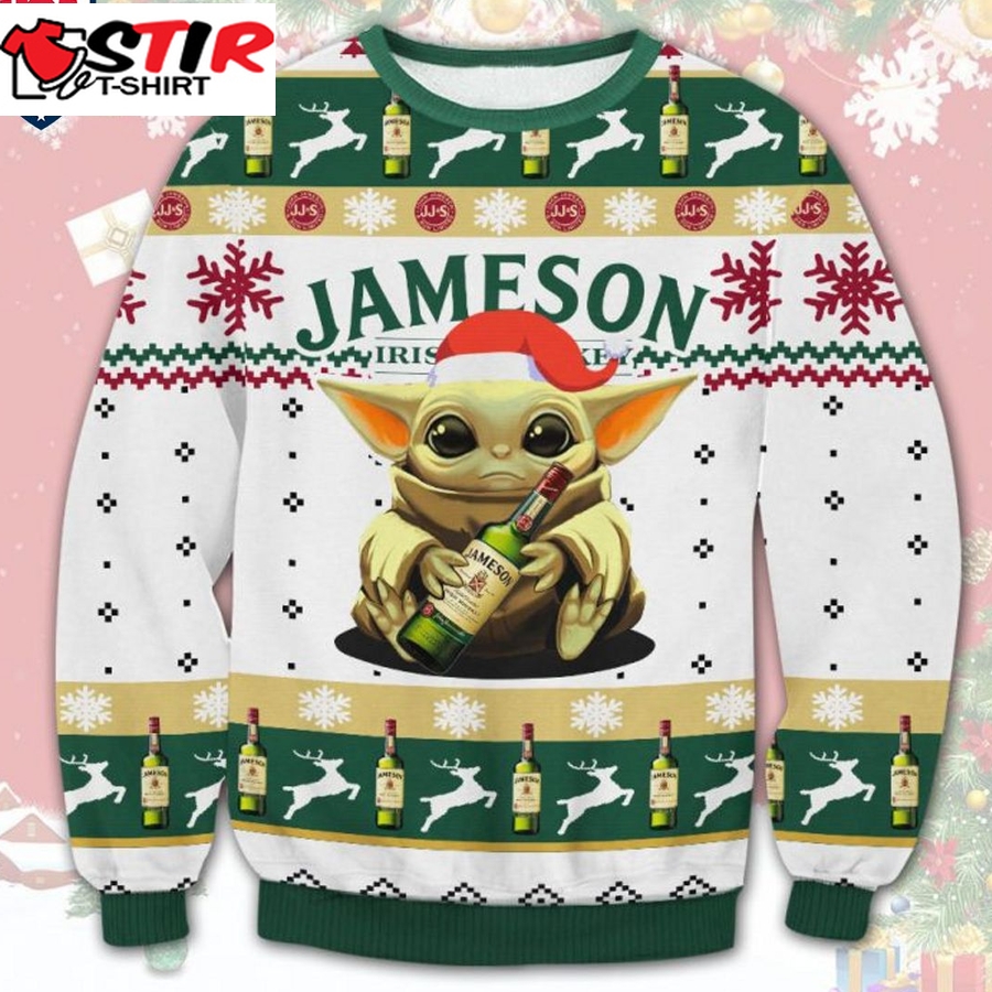 Hot Baby Yoda Hug Jameson Irish Whiskey Ugly Christmas Sweater