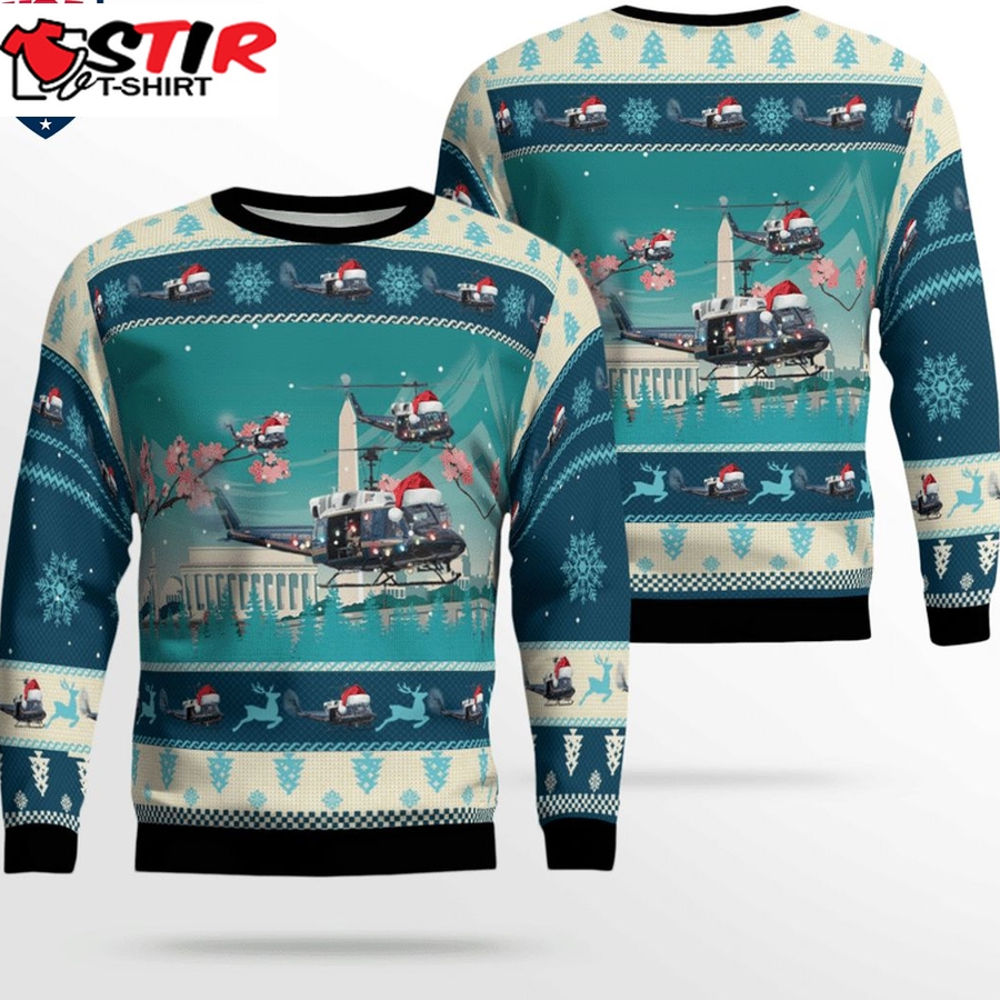 Hot Bell Uh 1N Twin Huey Of The 1St Helicopter Squadron Flying Over Washington Dc 3D Christmas Sweater