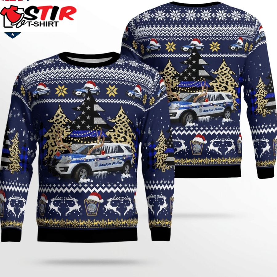Hot Boston Police Department Ford Police Interceptor Utility 3D Christmas Sweater