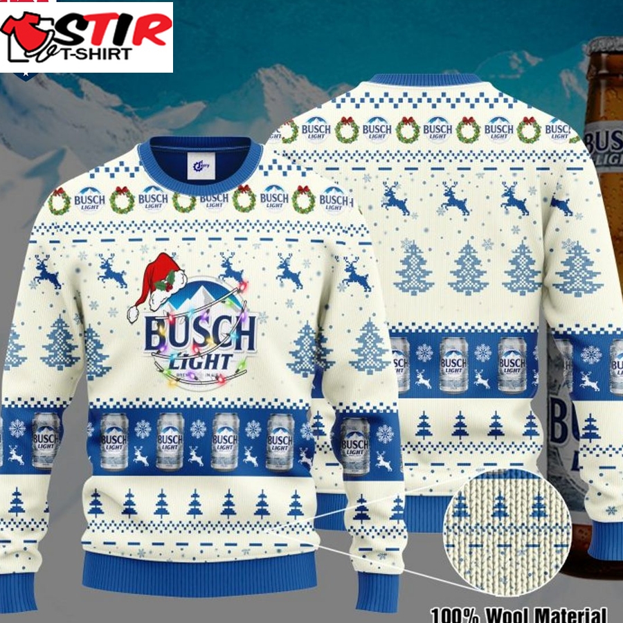 Hot Busch Light Santa Hat Ugly Christmas Sweater