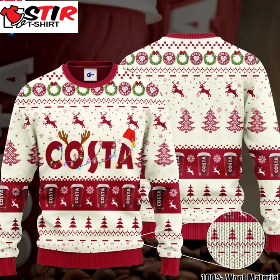 Hot Costa Coffee Santa Hat Ugly Christmas Sweater