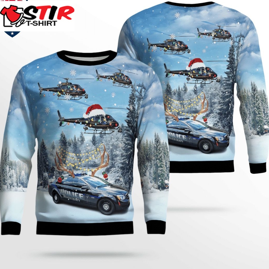 Hot Dekalb County Police Department Eurocopter As 350 Bs A Star Helicopter And Car 3D Christmas Sweater