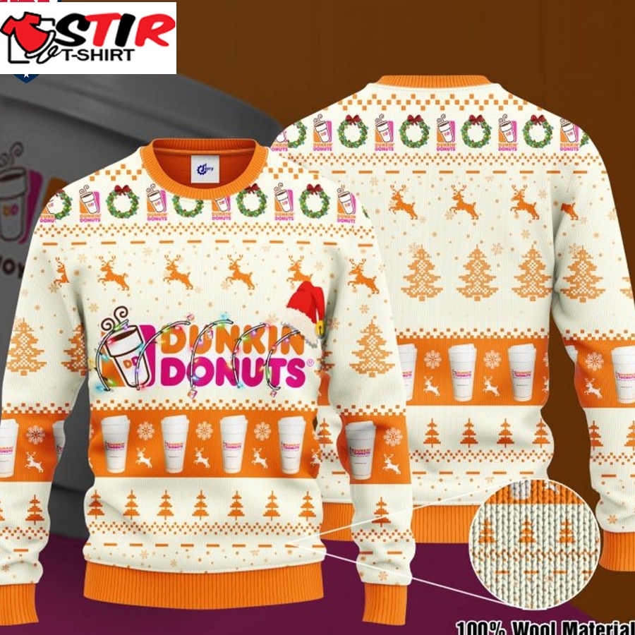 Hot Dunkin' Donuts Santa Hat Ugly Christmas Sweater