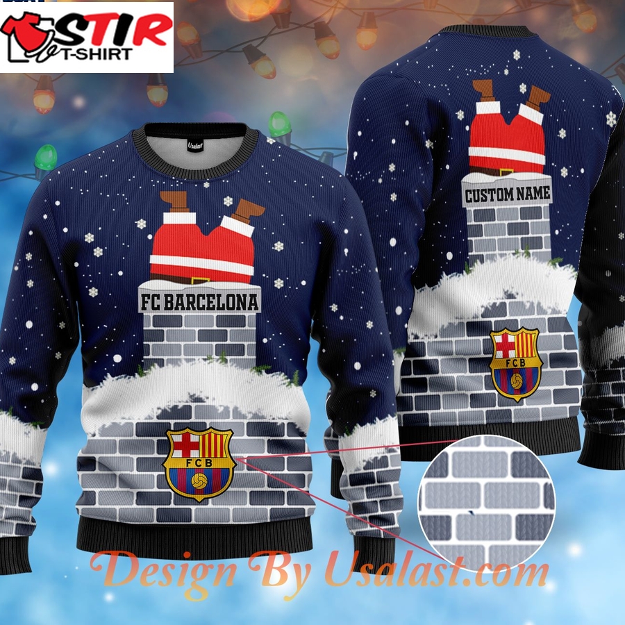 Hot Fc Barcelona Santa Claus Custom Name Ugly Christmas Sweater