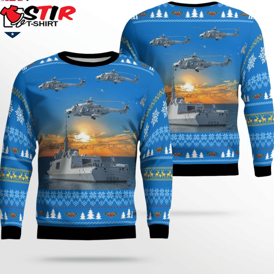 Hot French Navy Ship Auvergne & Nh90 Helicopter 3D Christmas Sweater
