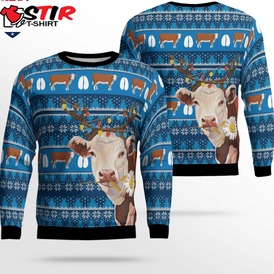 Hot Hereford Cattle Christmas Light 3D Christmas Sweater