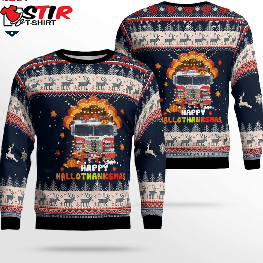 Hot Jersey City Fire Department Happy Hallothanksmas 3D Christmas Sweater