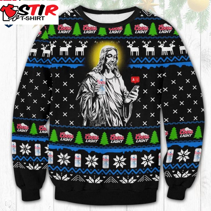 Hot Jesus Drinking Coors Light Ugly Christmas Sweater