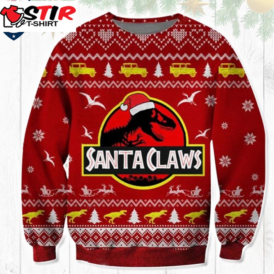 Hot Jurassic Park Santa Claws Ugly Christmas Sweater