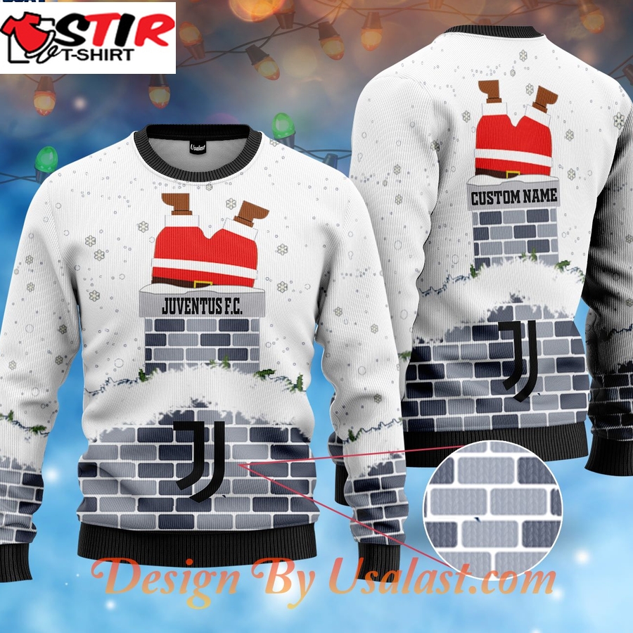 Hot Juventus Fc Santa Claus Custom Name White Ugly Christmas Sweater