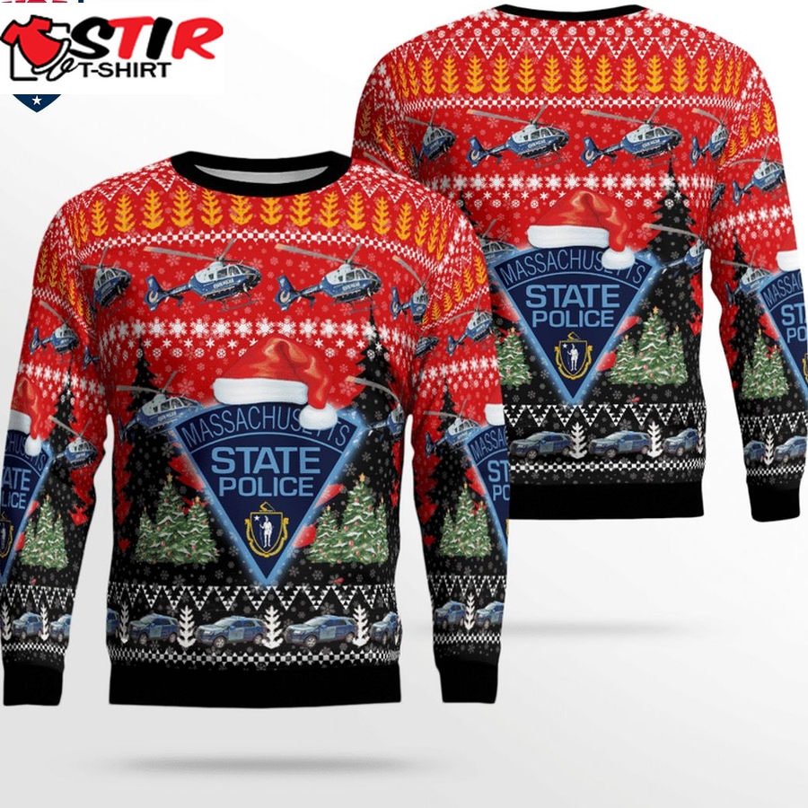 Hot Massachusetts State Police Ford Police Interceptor Utility And Eurocopter Ec135 T2+ 3D Christmas Sweater