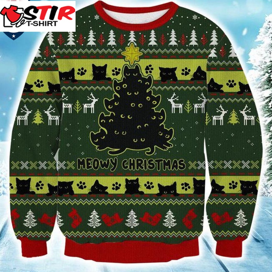 Hot Meowy Christmas Tree Ugly Christmas Sweater