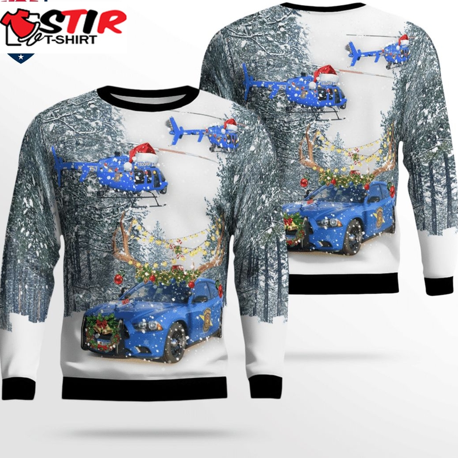 Hot Michigan State Police Dodge Charger And Helicopter 3D Christmas Sweater