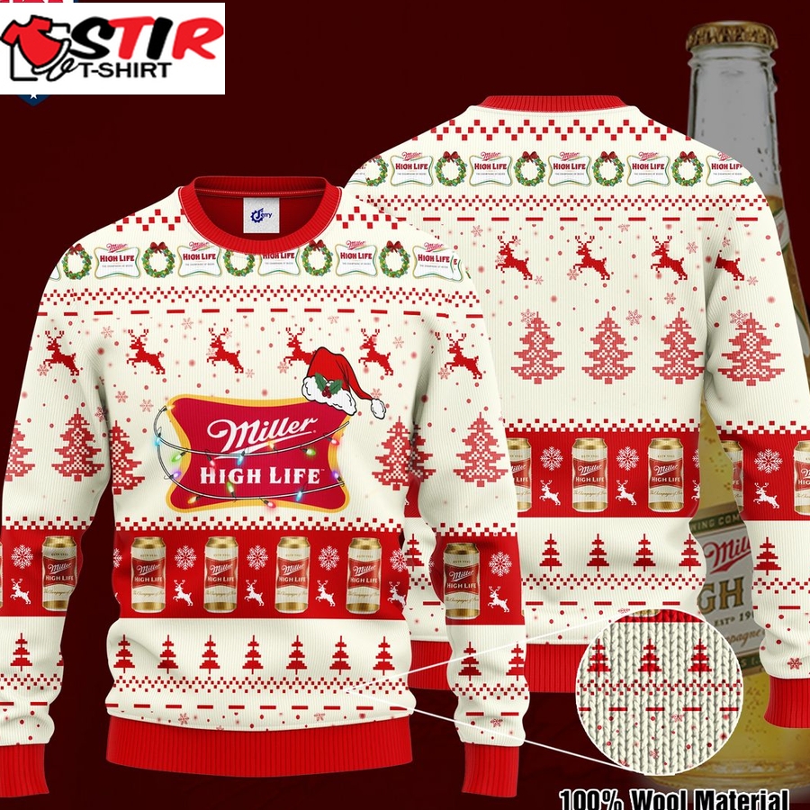 Hot Miller High Life Santa Hat Ugly Christmas Sweater