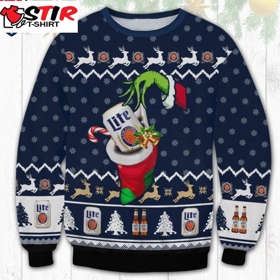Hot Miller Lite Grinch Hand Ugly Christmas Sweater
