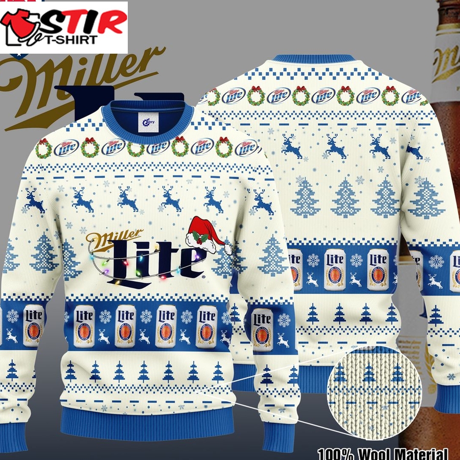 Hot Miller Lite Santa Hat Ugly Christmas Sweater