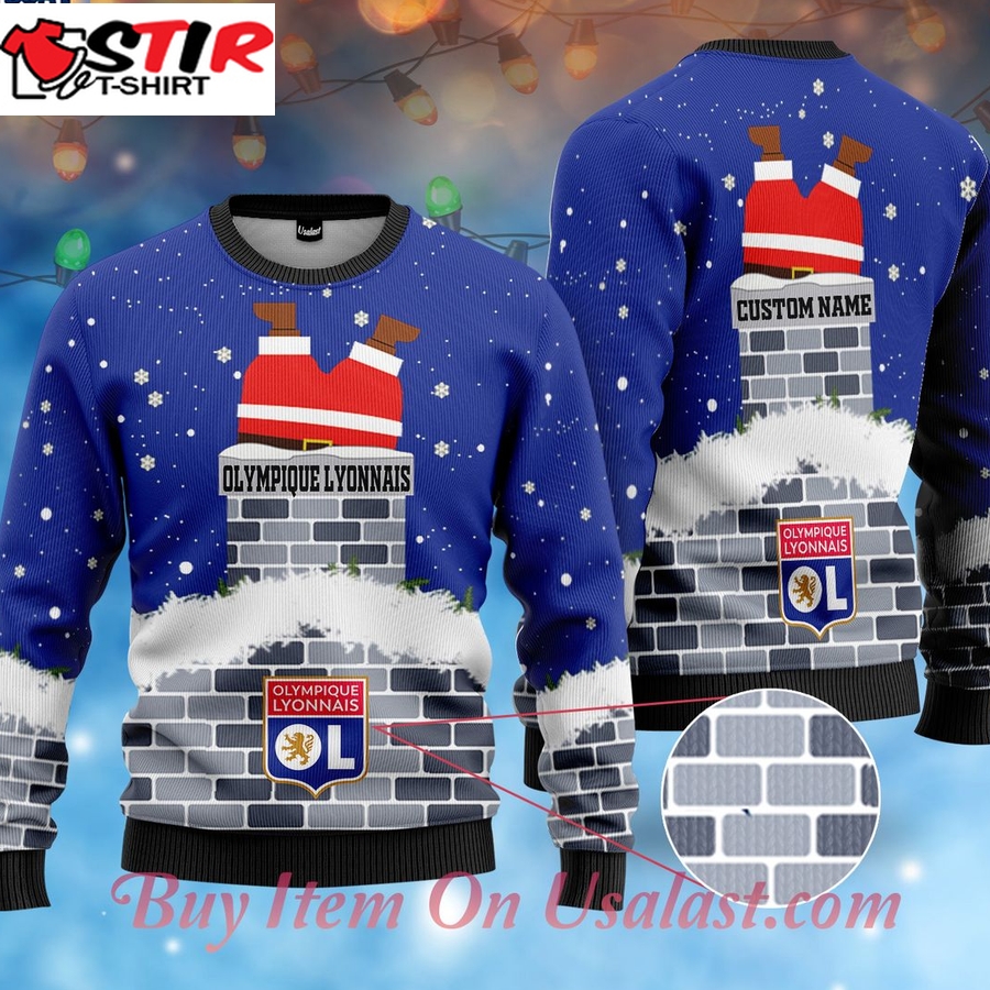 Hot Olympique Lyonnais Santa Claus Custom Name Ugly Christmas Sweater