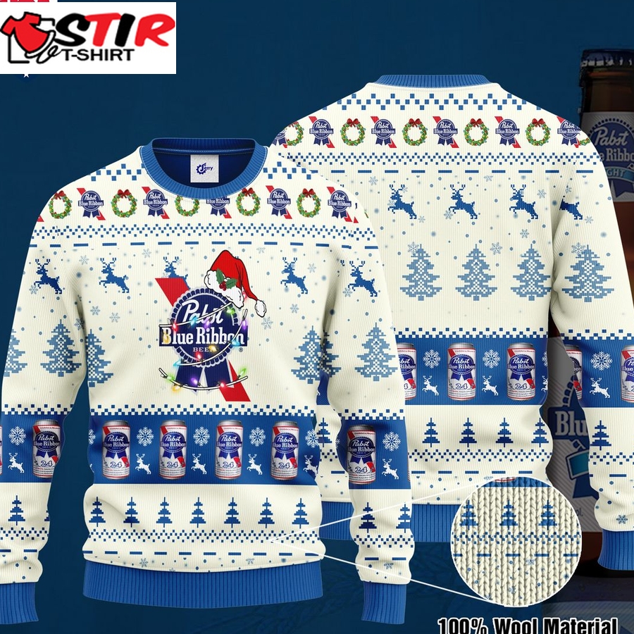 Hot Pabst Blue Ribbon Santa Hat Ugly Christmas Sweater