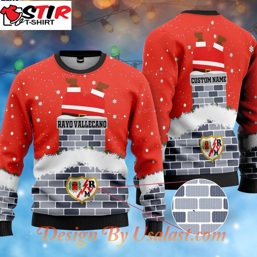 Hot Rayo Vallecano Santa Claus Custom Name Ugly Christmas Sweater