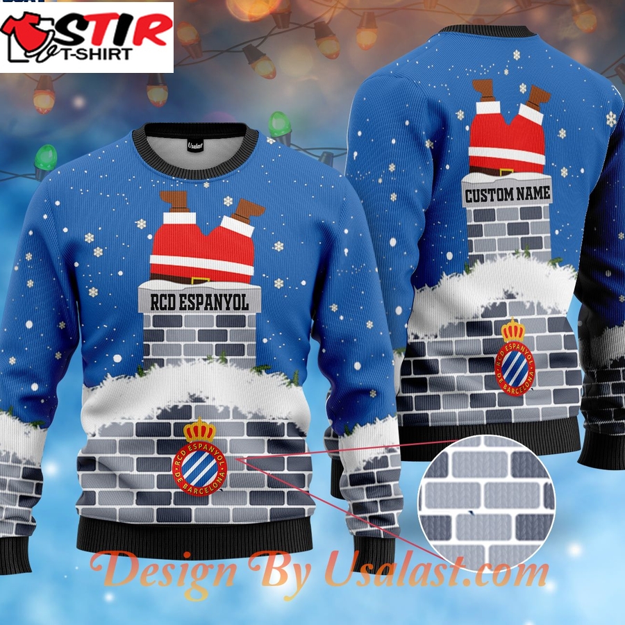 Hot Rcd Espanyol Santa Claus Custom Name Ugly Christmas Sweater