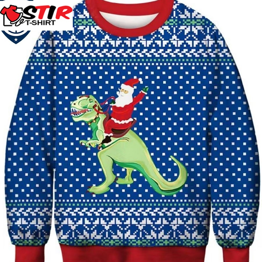 Hot Santa Claus Ride Dinosaur Ugly Christmas Sweater