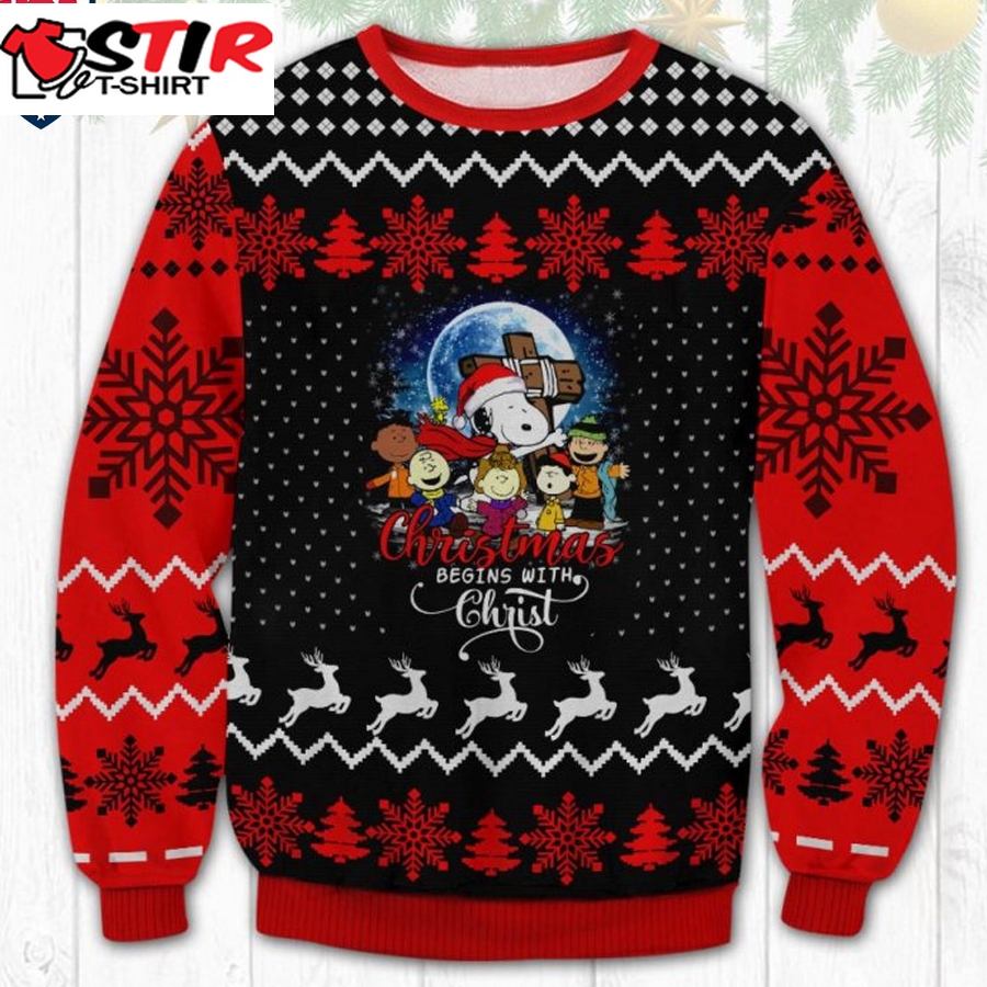 Hot Snoopy Christmas Begins With Christ Ugly Christmas Sweater