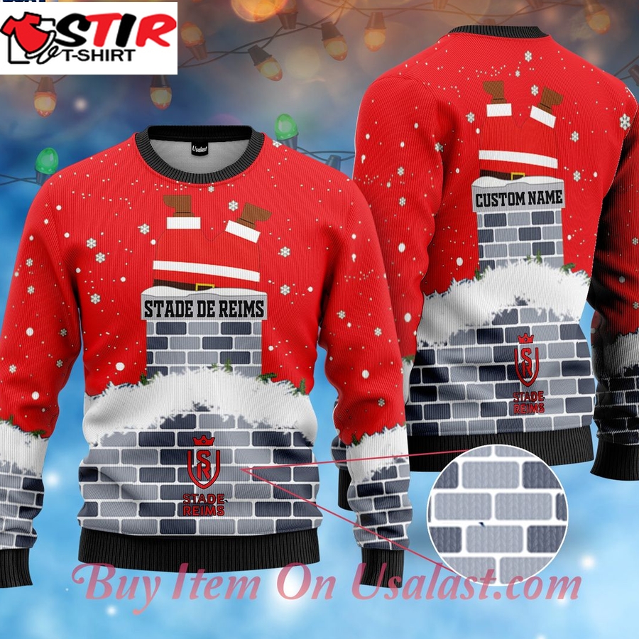 Hot Stade De Reims Santa Claus Custom Name Ugly Christmas Sweater