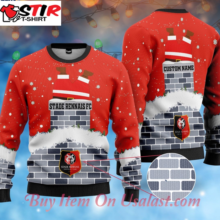 Hot Stade Rennais Fc Santa Claus Custom Name Ugly Christmas Sweater