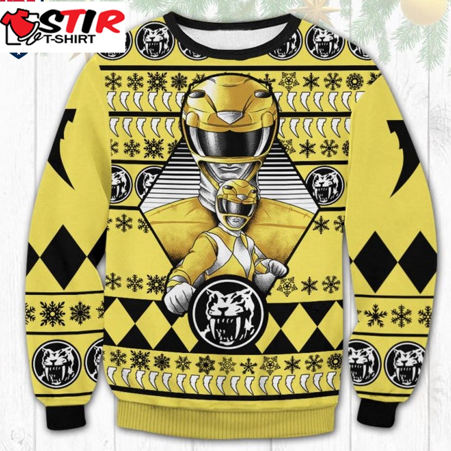 Hot Yellow Power Rangers Ugly Christmas Sweater