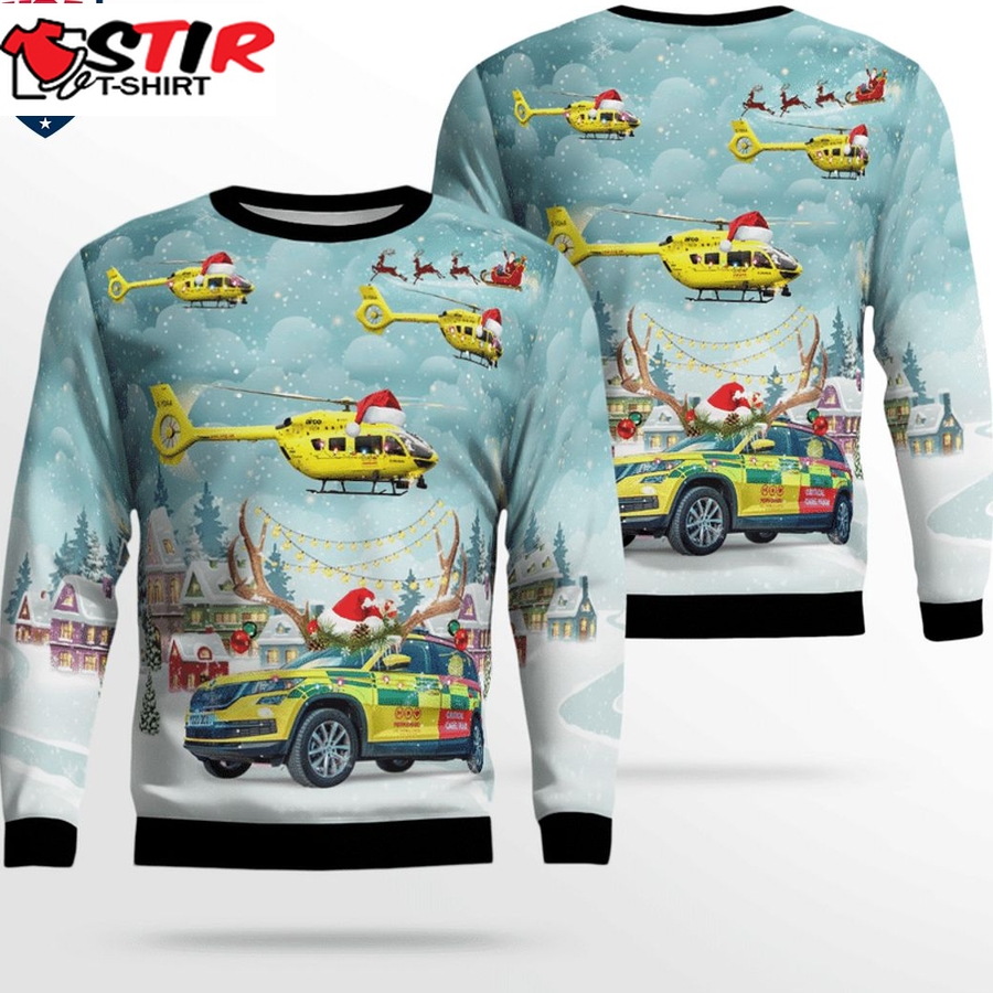 Hot Yorkshire Air Ambulance Car And Ec145 T2 3D Christmas Sweater