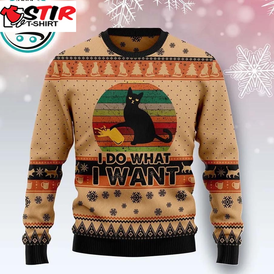 I Do What A Want Black Cat Ugly Christmas Sweater, Xmas Gifts For Men Women