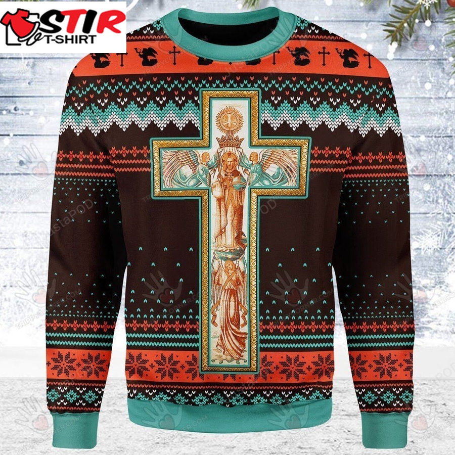 Jesus Cross Ugly Christmas Sweater, All Over Print Sweatshirt, Ugly Ugly Sweater Christmas Gift   99