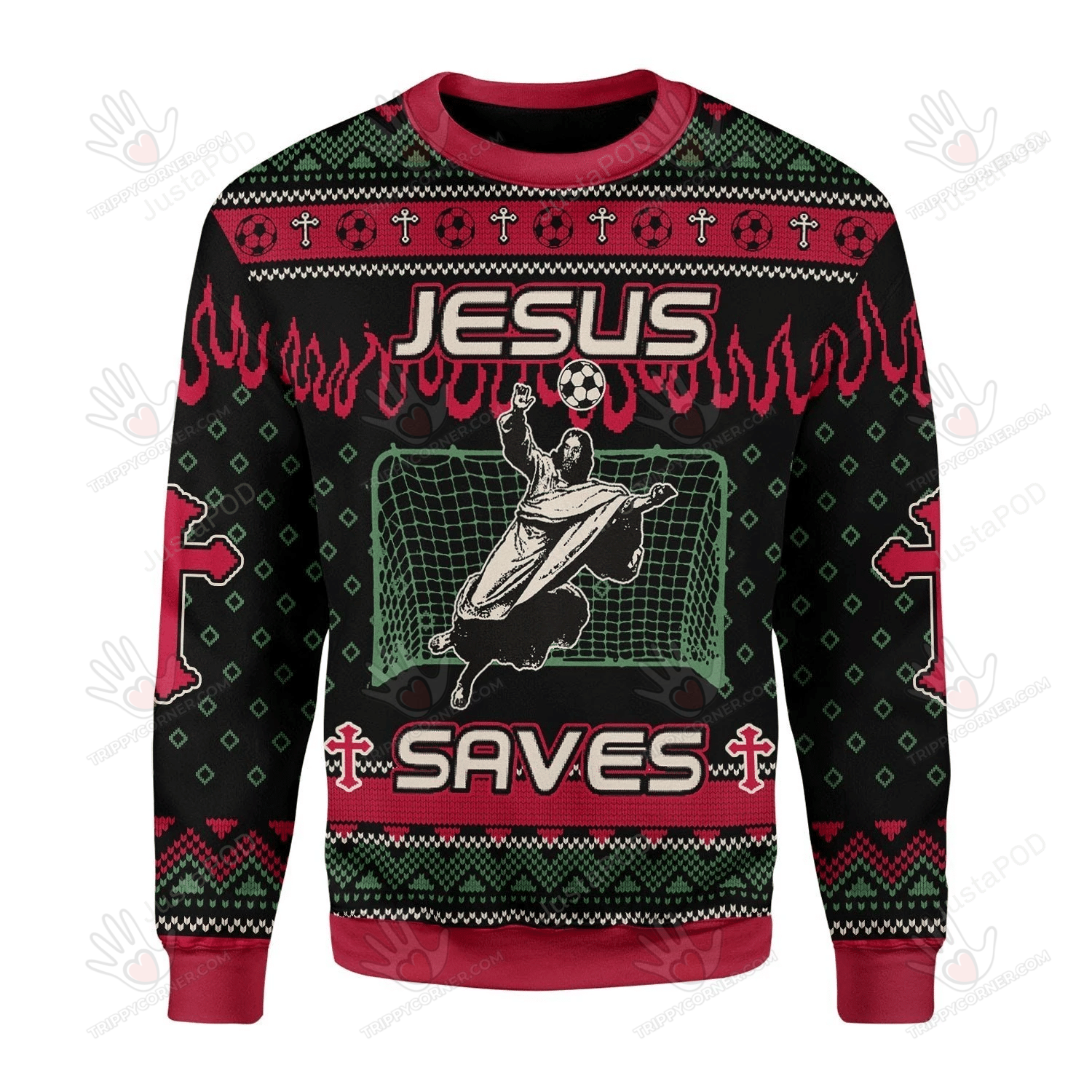 Jesus Saves Football Ugly Christmas Sweater, All Over Print Sweatshirt, Ugly Sweater Christmas Gift   764