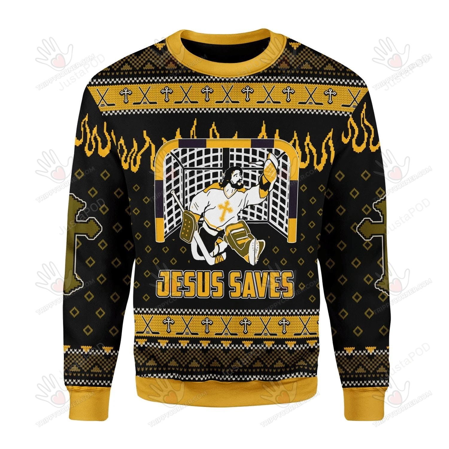 Jesus Saves Hockey Ugly Christmas Sweater, All Over Print Sweatshirt, Ugly Sweater Christmas Gift