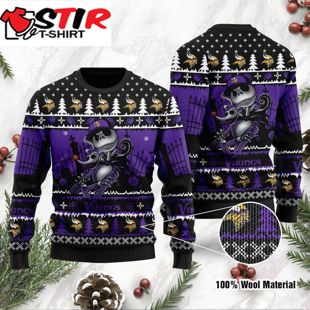 Minnesota Vikings Jack Skellington Halloween Holiday Party Ugly Christmas Sweater