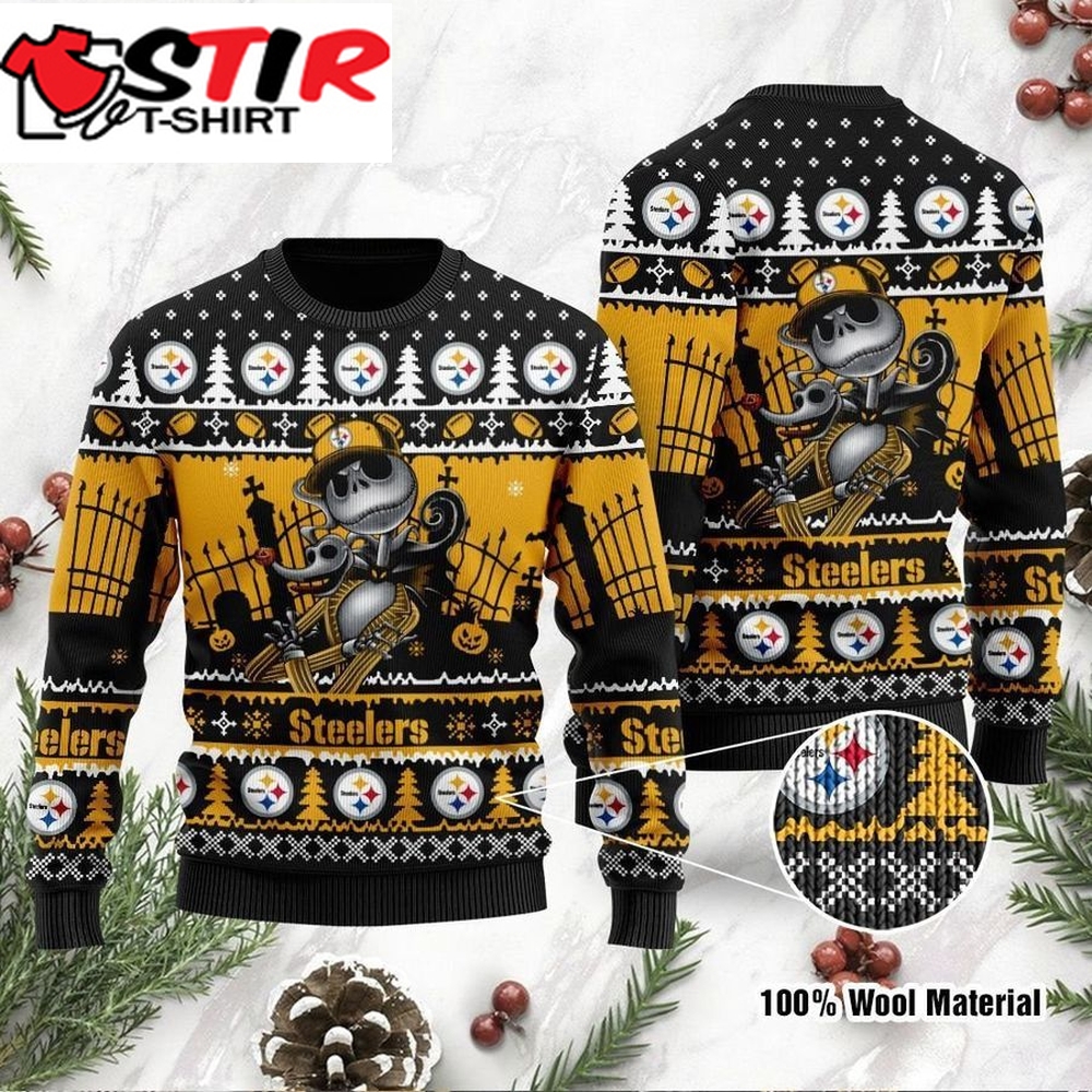 Pittsburgh Steelers Jack Skellington Halloween Holiday Party Ugly Christmas Sweater