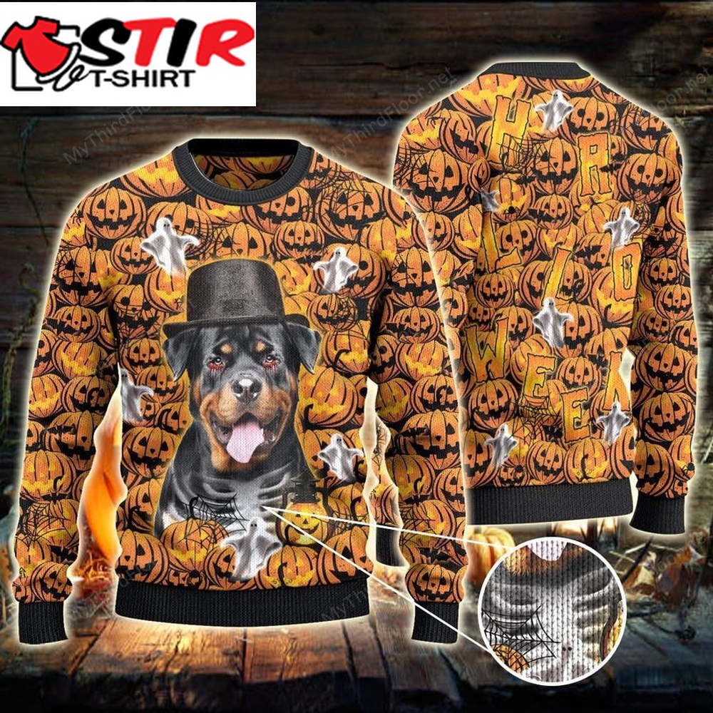 Rottweiler Dog Lovers Halloween Pumpkin Ugly Sweater
