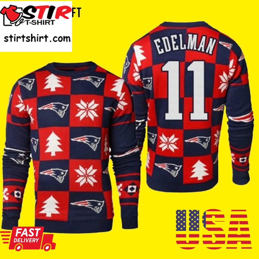 11 Julian Edelman New England Patriots Ugly Christmas Sweater