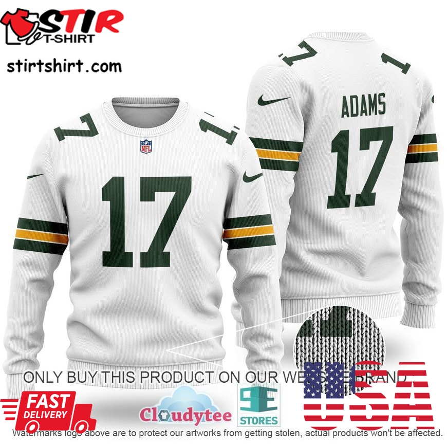 Adams 17 Green Bay Packers Nfl Green White Wool Sweater 