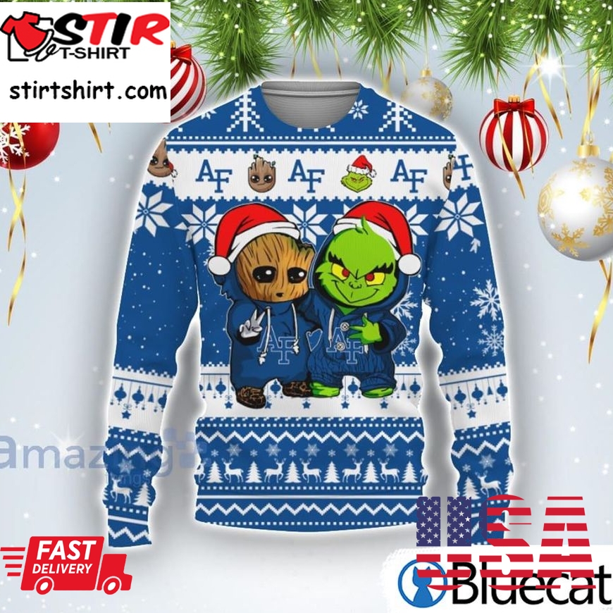 Air Force Falcons Baby Groot And Grinch Best Friends Football American Ugly Christmas Sweater