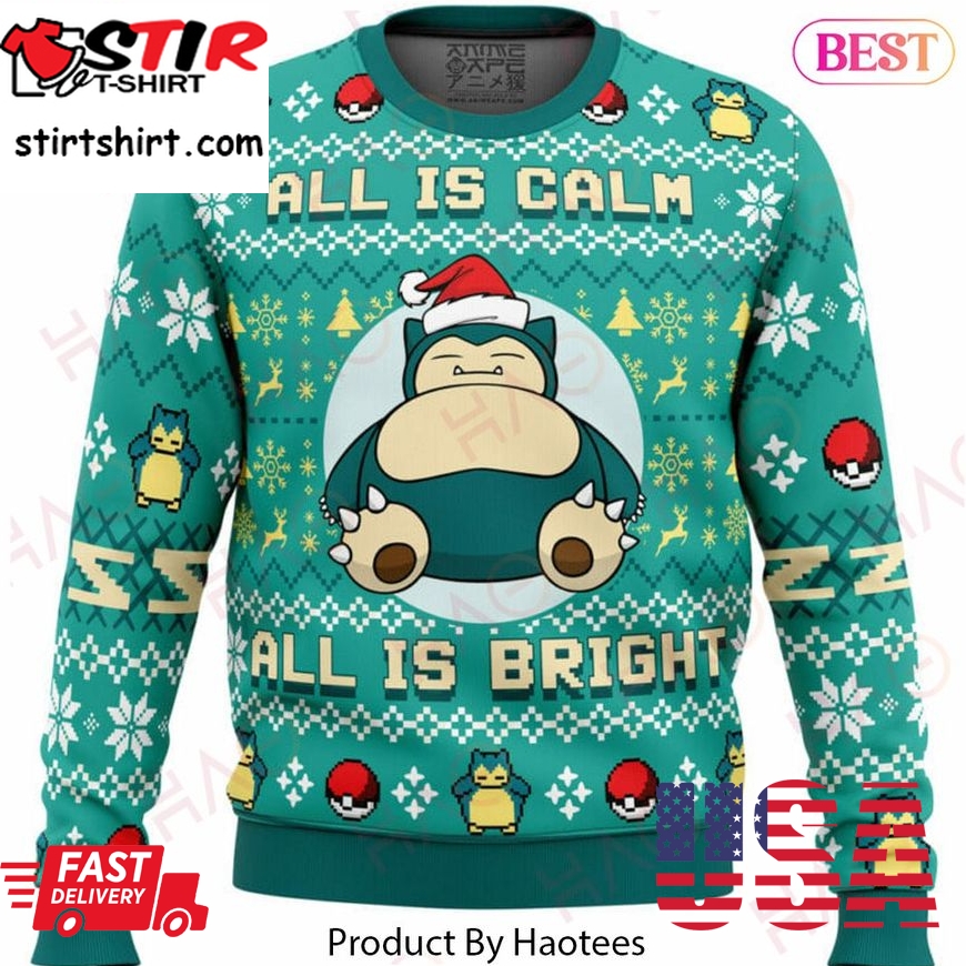 All Is Calm All Bright Snorlax Pokemon Ugly Christmas Sweater